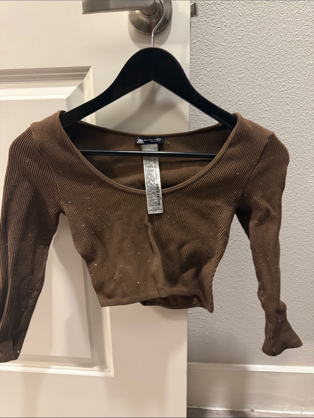 Zara Brown Ribbed Scoop-Neck Crop Top